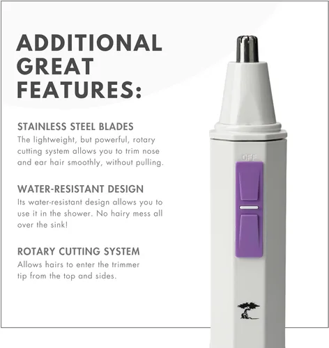 Vista 4 de ToiletTree Products Recortadora de pelo blanco resistente al agua para nariz y orejas con luz LED