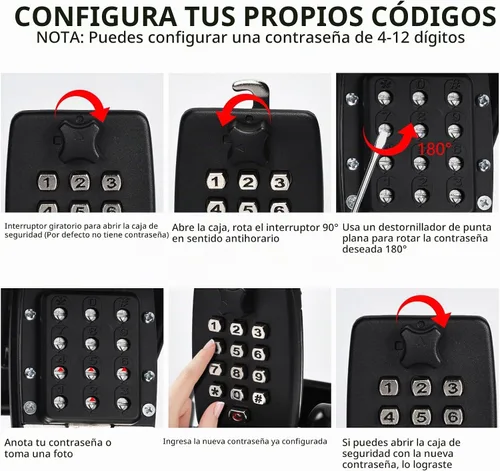 Vista 4 de Caja de bloqueo de llave para montaje en pared exterior, caja de seguridad impermeable con código digital para llaves de casa, almacenamiento seguro