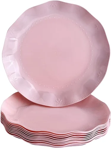 Vista 12 de SILVER SPOONS Platos de postre de plástico en relieve vintage para fiestas, 10 piezas, juego de vajilla desechable resistente, 6 pulgadas, platos