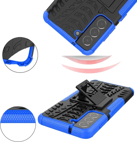 Vista 6 de Funda de teléfono para Samsung Galaxy S21 FE Gaxaly S 21 FE 5G con protector de pantalla de vidrio templado y accesorios de célula protectora Azul