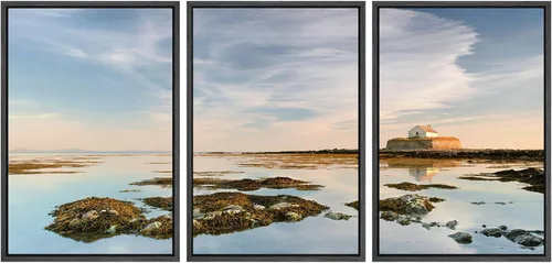 Vista 96 de SIGNWIN Lienzo enmarcado para pared, juego de arte nublado de tormenta, cielo, bosque otoñal, árboles, rústico, naturaleza, fotografía, realismo