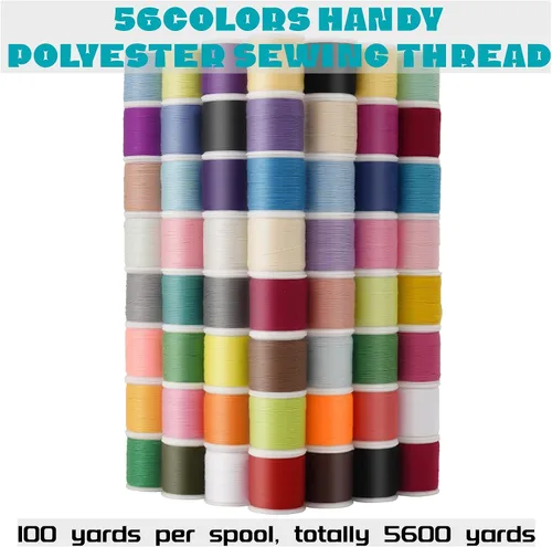 Vista 2 de Kit de hilo de coser de 56 carretes para coser a mano y coser a máquina, juego de hilos de poliéster coloridos de 100 yardas por carrete, 5600