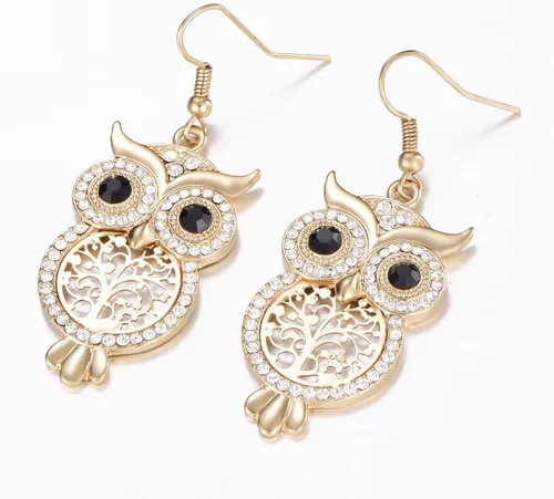 Vista 4 de Pendientes de gota con diseño de búho con cristales de circonita cúbica para mujeres y niñas Pendientes colgantes de animales de diamante
