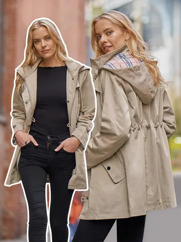 Vista 2 de SaphiRose Chaqueta larga con capucha para lluvia al aire libre para mujer, impermeable, rompevientos