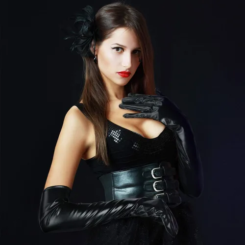 Vista 7 de SATINIOR Guantes metálicos de 21 pulgadas, guantes largos y brillantes, guantes de ópera para cosplay, unisex, para hombre, Negro