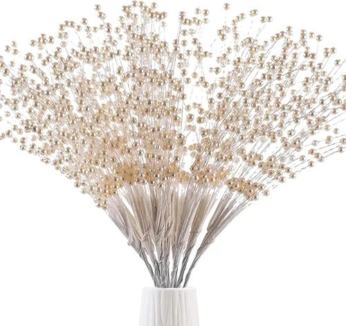 Vista 10 de 50 piezas de varillas con perlas de 4 mm en cadena para ramos de boda con cuentas para decoraciones de mesa de boda (dorado)