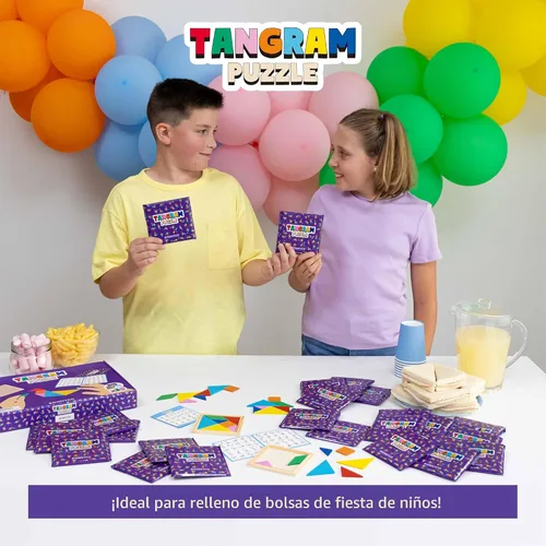 Vista 6 de BONNYCO Tangram Puzzle Paquete de Madera de 30 Recuerdos de Fiesta para Niños. Rellenos de Bolsas de Dulces para Niños de 3-5, 4-8, Regalos