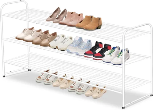 Vista 9 de AOODA Zapatero largo de 2 niveles para armario, organizador de almacenamiento de zapatos apilable de metal para entrada, dormitorio, piso, 18 pares