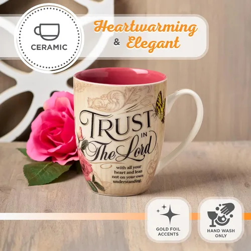 Vista 4 de Christian Art Gifts Taza de café de cerámica con diseño de rosas rosadas y mariposas amarillas – Taza de 12 oz. sin plomo, taza inspiradora