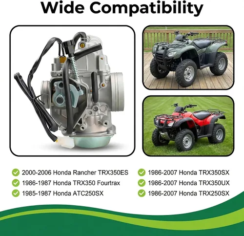 Vista 5 de Repuesto de carburador TRX350 para Honda Rancher 350 TRX350TM TRX350TE 350ES 350FE 350FMTE 2000-2006 ATV de 4 tiempos con cubierta de base negra