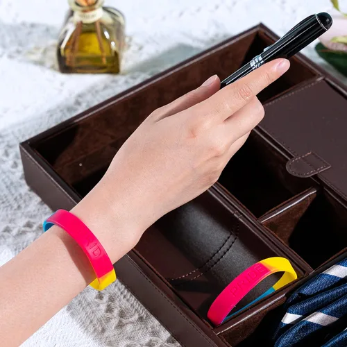 Vista 4 de Pansexual - Pulseras de silicona para orgullo gay, pulseras de goma con bandera del orgullo rosaamarilloazul para concienciación LGBTQ, mes