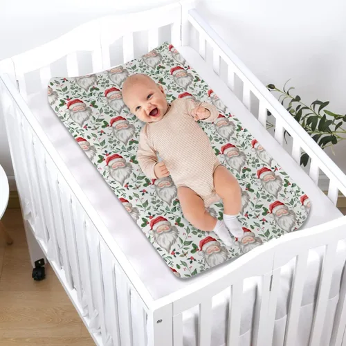 Vista 4 de Divertidas fundas para cambiador de Papá Noel, diseño de hojas de abeto de cerezo, para bebés, niños y niñas, para invierno, suaves, transpirables