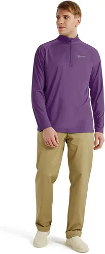 Vista 3 de Men's UPF 50+ Rash Guard 1/4 Zip Stand Collar Swim Shirt Long Sleeve Berry Conservar