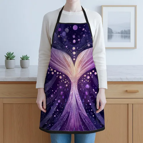 Vista 6 de Delantales fantásticos para cocinar, diseño de sirena de fantasía violeta, delantal para adultos, delantal mágico artístico lavable para limpieza