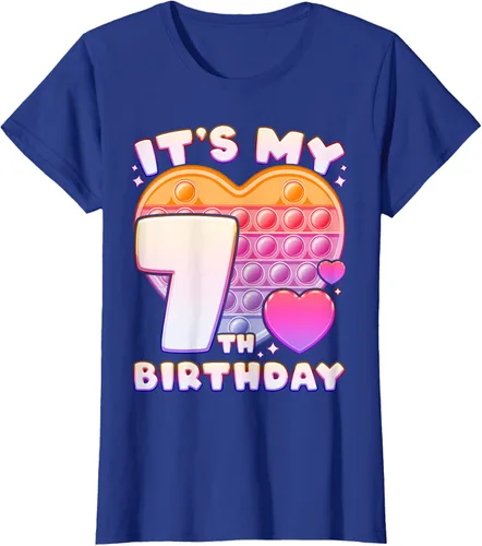Vista 79 de Pop-it Birthday Girl 7 años de edad, Push it Pop Fidget Bubble Camiseta, Negro