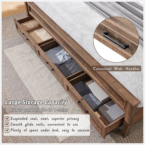 Vista 5 de ACCOHOHO Bastidor de cama Queen de estilo granja con cabecera y estribo de panel completo de 52" de alto, estructura de cama Queen con cajones