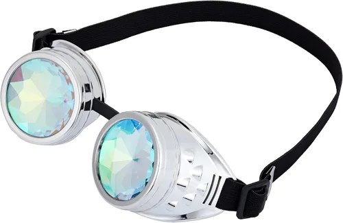Vista 37 de Gafas de caleidoscopio retro con pinchos, gafas de cristal arcoíris steampunk estilo soldadura, gafas de cosplay punk
