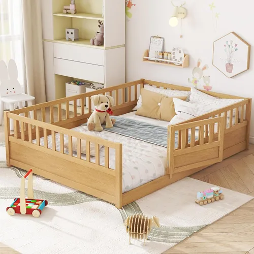 Vista 18 de Cama Montessori de tamaño matrimonial con estantería, luces, listones y Luces grises