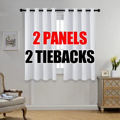 Vista 37 de Set de 2 cortinas para ventana, de Miuco, opacas, con ollaos, para recámara, incluye 2 alzapaños