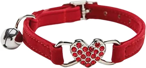 Vista 7 de Collar de gato con corazón brillante con cinturón de seguridad y campana ajustable de 8 a 10 pulgadas para gatos gatitos (negro)