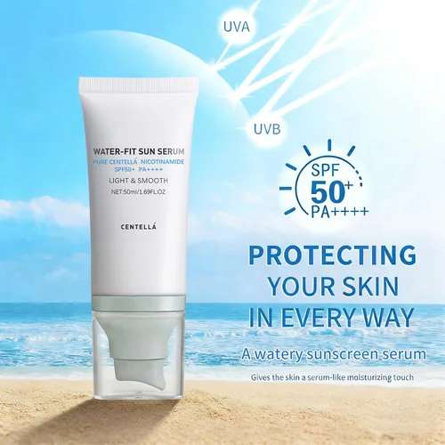 Vista 2 de Protector solar coreano Centella SPF 50+ de amplio espectro, fórmula mineral sin fundición blanca, protector solar diario ligero para pieles