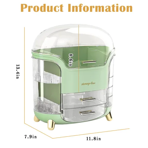 Vista 6 de Organizador de maquillaje y organizador de cuidado de la piel, caja organizadora de cosméticos para encimera con tapa y cajones, organizador