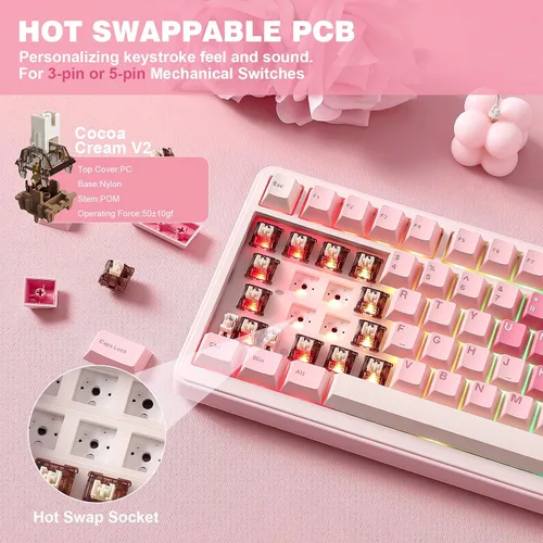 Vista 5 de YUNZII Teclado mecánico inalámbrico B75 PRO, diseño del 75 % con perilla, estructura personalizada de junta de intercambio en caliente