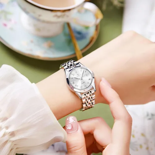 Vista 2 de OLEVS Reloj de pulsera para mujer, pequeño reloj de pulsera de acero inoxidable para mujer, reloj analógico de cuarzo para mujer
