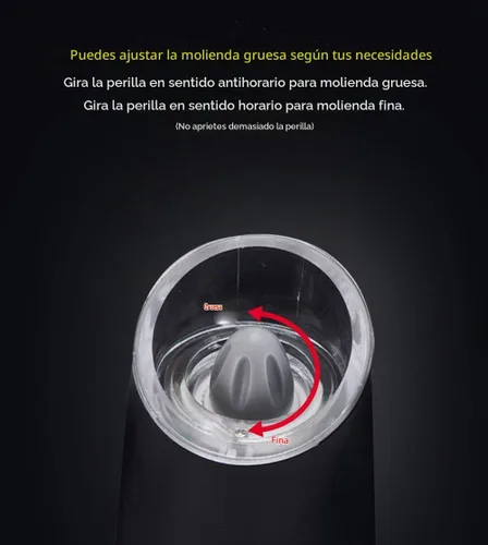 Vista 9 de Gravity - Juego de molinillo eléctrico de sal y pimienta, funciona con pilas, molinos automáticos de sal y pimienta con luz azul