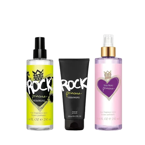 Vista 2 de Vera Wang Princess + Rock Princess, Body Mist (2) y gel de ducha, juego de regalo de 3 piezas, notas de melocotón, jazmín y vainilla, fragancia