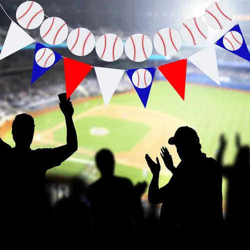 Vista 6 de Zonon 4 piezas de decoraciones de fiesta de béisbol, pancarta de béisbol, pelota deportiva, fiesta de cumpleaños, guirnalda de papel (estilo béisbol)