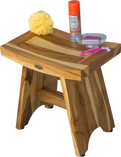 Vista 7 de EcoDecors Banco de ducha de teca de 18", capacidad de 300 lb – Asiento de baño de madera impermeable para adultos - Taburete de spa compacto