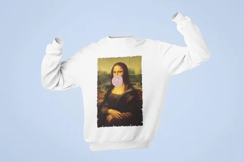 Vista 4 de Expression Tees Mona Lisa Smile Pink Bubble Gum Da Vinci Icon Racerback Camiseta sin mangas para mujer