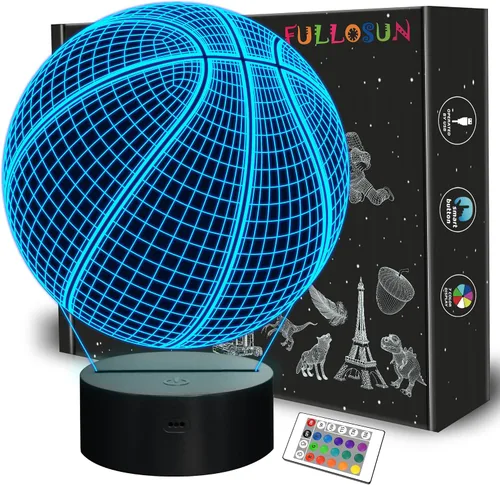 Vista 8 de FULLOSUN Luz nocturna para niños, fútbol, lámpara de ilusión óptica 3D con control remoto, 16 colores cambiantes, fútbol, cumpleaños, Navidad, día