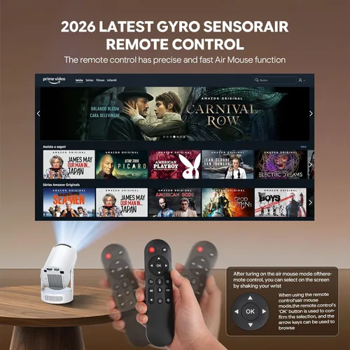 Vista 10 de Mini proyector con WiFi y Bluetooth, aplicaciones integradas, Keystone automático, rotación de 180°, soporte de 1080P/4K, proyector portátil Blanco