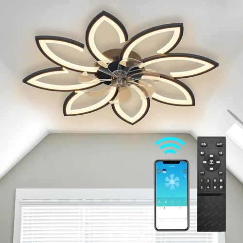 Vista 10 de Ventiladores de techo de 35'' con luces, ventilador de techo sin aspas con luces y control remoto, ventilador de techo de montaje empotrado con luz