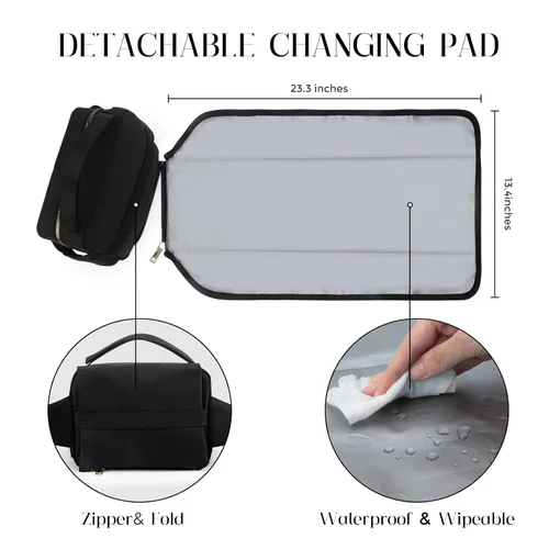 Vista 5 de printe Bolso pequeño para pañales con cambiador portátil, bolsa de cintura para mujer con bolsillo para toallitas para viajes, paquete divertido