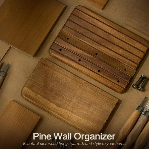Vista 6 de Rebee Vision Soporte de pared de madera de acacia para decoración del hogar, mini llavero de 7 pulgadas para pared con 4 ganchos resistentes