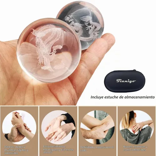 Vista 3 de Baoding - Bolas de masaje chino de 1.57 pulgadas para terapia de manos, alivio del estrés, bolas de cristal de dragón y fénix