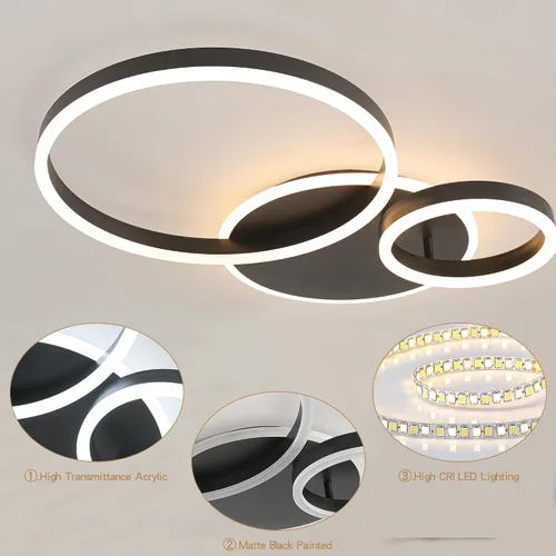 Vista 6 de O'NEELDY Moderna lámpara de techo LED regulable de montaje empotrado con control remoto de anillo de acrílico, 48W 3000K-6000K ajustable, lámpara