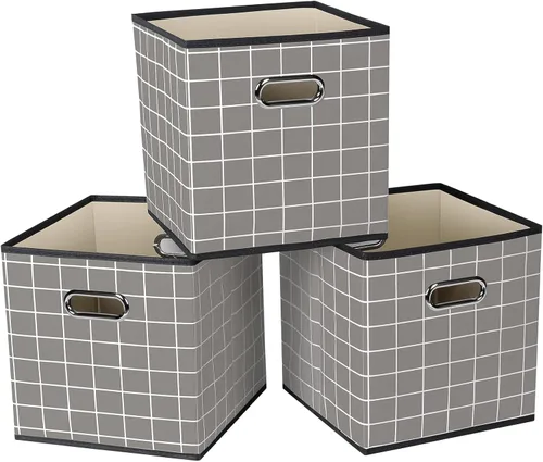 Vista 22 de STOREONE - Cubos de almacenamiento de tela con contenedores de cestas (28x28x28 cm) con asas dobles para estante, armario, organizadores de Negro