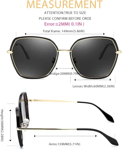 Vista 5 de Gafas de sol polarizadas de gran tamaño para mujer lentes de sol grandes con marco grande protección UV