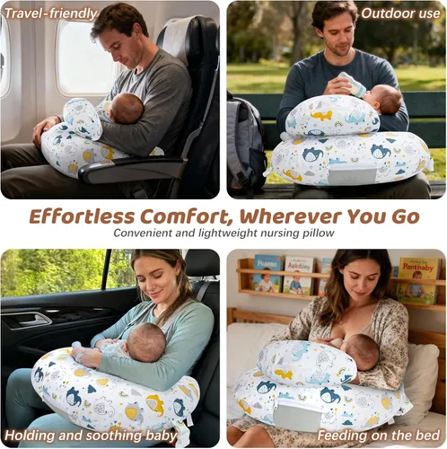 Vista 5 de KAKIBLIN Almohada de lactancia, almohadas inflables de lactancia, almohada de alimentación manos libres para aliviar el dolor de espalda con correa