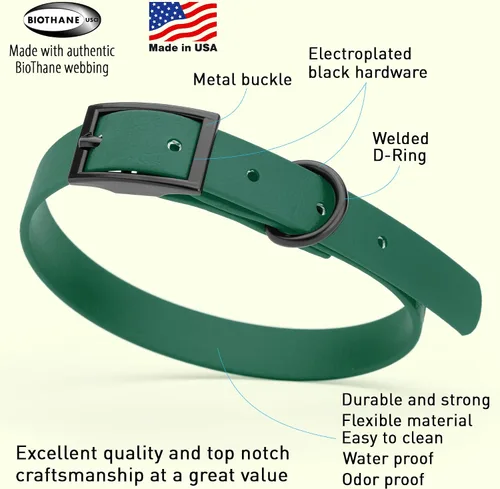 Vista 246 de Dogline Biothane - Collar impermeable para perro con hebilla de liberación rápida, resistente cincha de nailon recubierta con resistente y a prueba