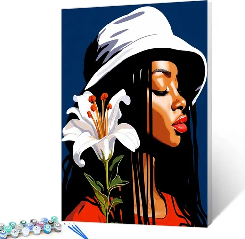 Vista 24 de Pintura por Números Afroamericana DIY Pintura Acrílica Kit de Pintura por Números para Niños Adultos Principiantes Chica Negra de Moda DIY Pintura