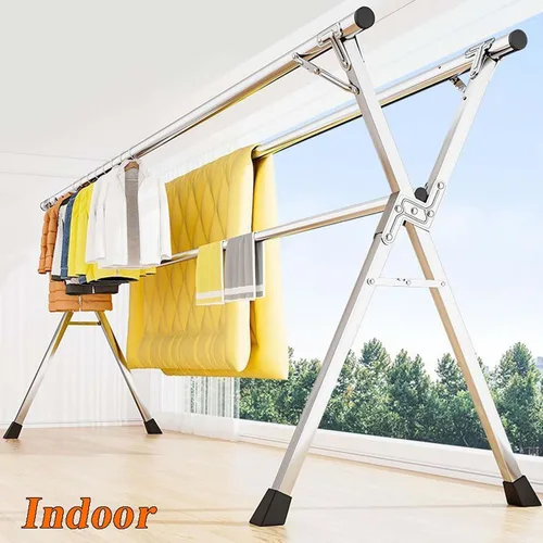 Vista 5 de This Foldable Laundry Drying Rack, Heavy Duty Stainless Steel Clothes Drying Rack, Length Adjustable Space Saving Garment Rack, with 20 Windproof