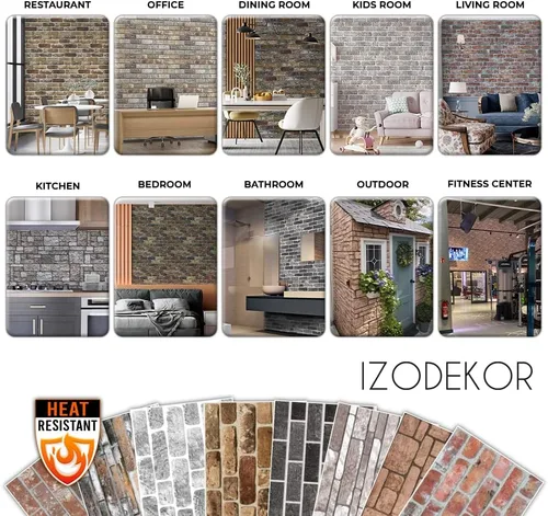 Vista 5 de IZODEKOR Paneles de pared 3D con efecto ladrillo, revestimiento, aspecto de piedra, revestimiento de espuma de poliestireno para sala de estar