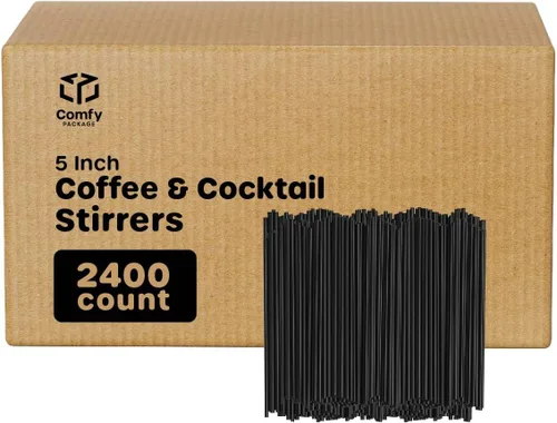 Vista 6 de Comfy Package [2000 unidades] Agitadores de café de 5 pulgadas, pajitas de cóctel, palitos desechables de plástico, color negro Convenient 5" stir