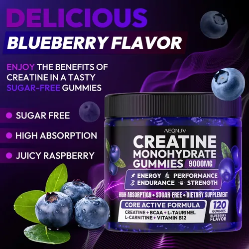 Vista 2 de Gomitas de Creatina Monohidrato Complejo para Hombres y Mujeres, 9000MG Suplemento de Creatina Pre-Entrenamiento Mejora la Fuerza Muscular