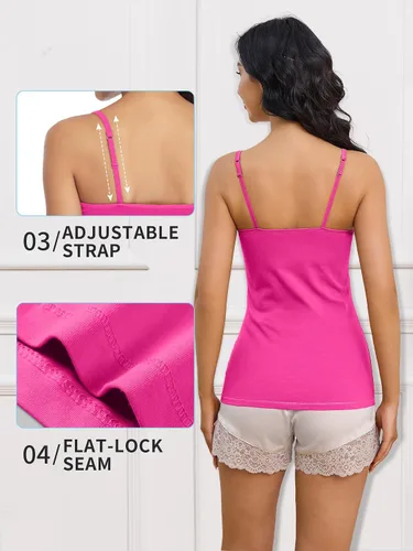 Vista 102 de Camisa Attraco de algodón, con tirantes estilo espagueti, con brasier incorporado, 2 paquetes, para mujer